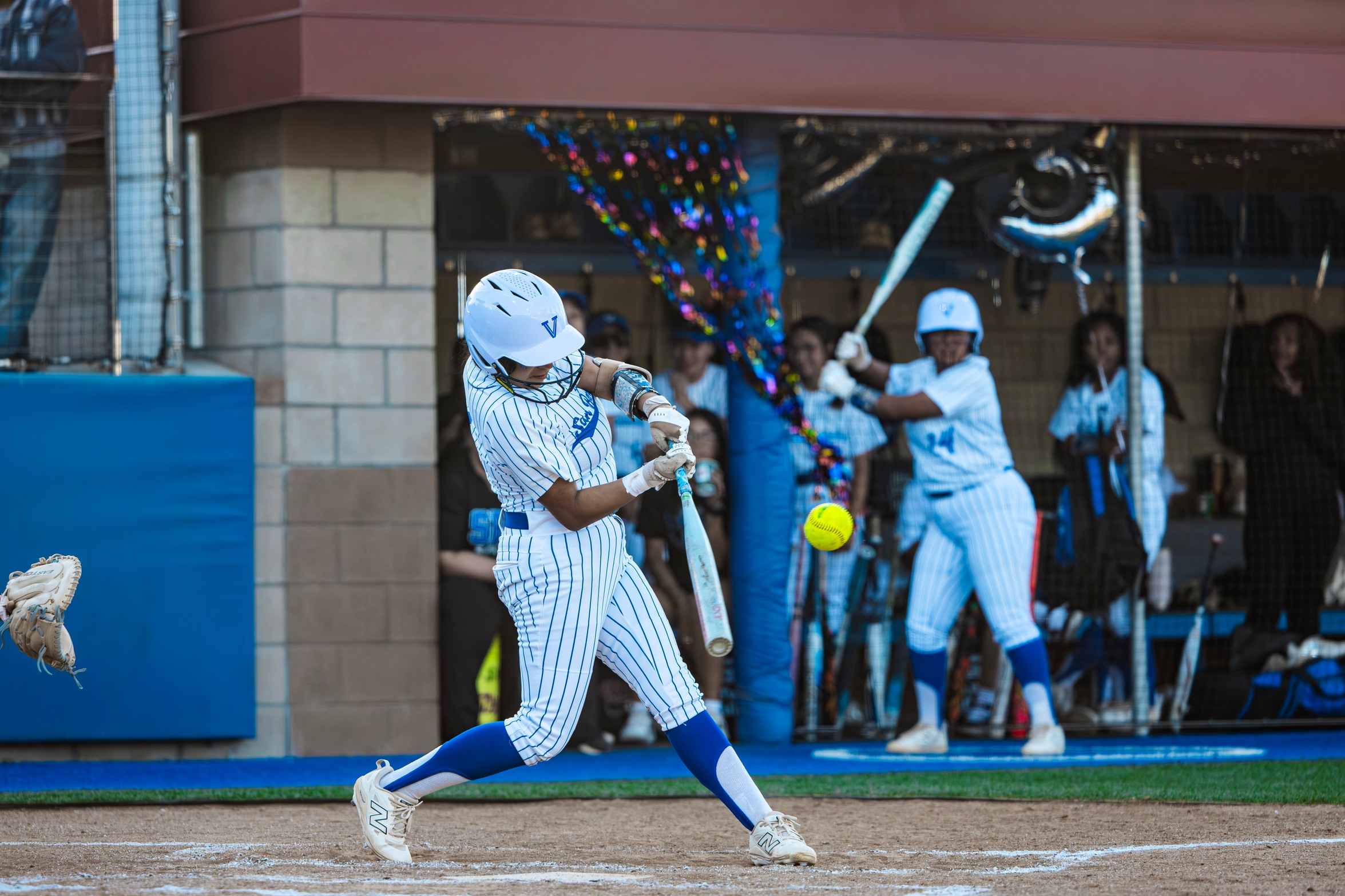 Kesonifilmz/SBVC Athletics
Stephanie Varela swings at a pitch during SBVC's softball game against Barstow on April 22, 2026. Varela ended the game 3-for-3 with three runs scored and three runs batted in.